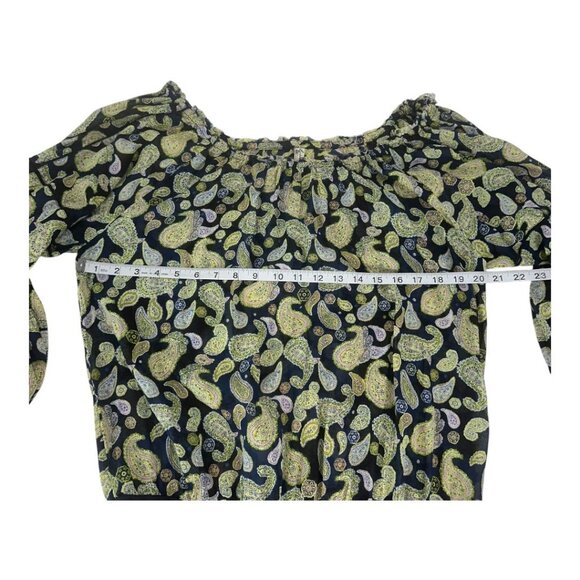 FREE PEOPLE Women SZ L Off-Shoulder Boho Paisley Print Bodysuit Top Long Sleeves - Picture 4 of 14